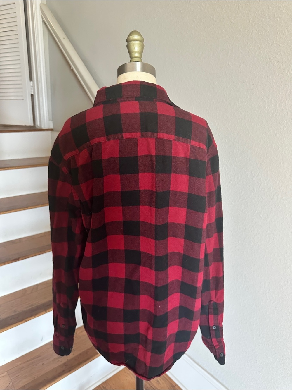 Goodfellow & Co Men's Vintage MidWeight Long Sleeve Flannel Shirt Dark Red Check - Picture 6 of 7